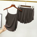 Spring and Summer Modal Camisole Women's Loose plus Size Pajamas Suit Thin Lace Shorts Vest Home Two-Piece Set. 