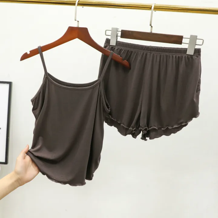 Spring%20and%20Summer%20Modal%20Camisole%20Women's%20Loose%20plus%20Size%20Pajamas%20Suit%20Thin%20Lace%20Shorts%20Vest%20Home%20Two-Piece%20Set%20-%20Image%205