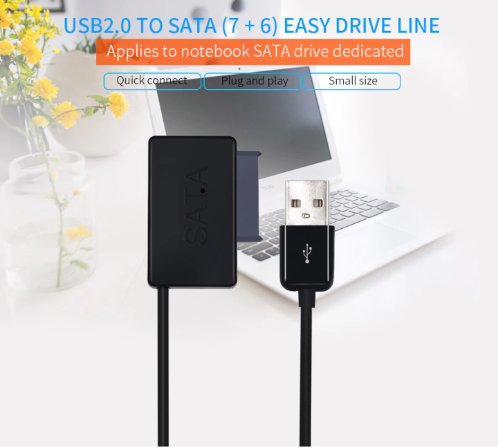 USB%203.0%20to%207+6%2013Pin%20Slimline%20SATA%20Laptop%20CD/DVD%20ROM%20Optical%20Drive%20Adapter%20Cable%20-%20Image%202