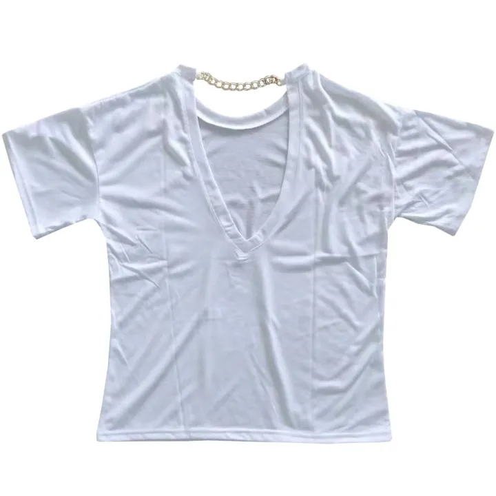 2023New%20Women's%20Spring%20Clothing%20Western%20Style%20Backless%20Short%20Sleeve%20Loose%20Chain%20Top%20Mid-LengthTT-shirt-%20-%20Image%205