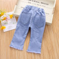 Yfashion Toddlers Girls Cotton Jeans Children Denim Cropped Pants Elastic Belt Summer Outerwear Loose Cropped Pants Clothing. 