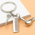 Barber Shop Tools Key Ring Hair Dryer Scissors Comb Pendants Simulation Keychain. 