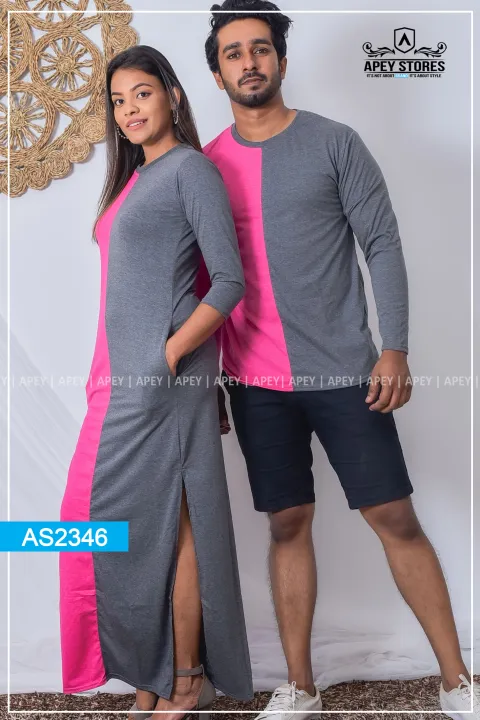 Pink%20Color%20&%20Dark%20Ash%20Side%20by%20Side%20Couple%20Maxi%20T%20Long%20Sleeve%20Dress%20%7C%20AS2346%20-%20Image%203