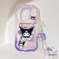 Cartoon Purple Cute Kuromi Phone Cover Compatible for IPhone 7Plus XR 13 15 11 14 12 Pro Max 8 6 7 6S Plus X XS MAX SE 2020 Fashion Lovely Gradient Laser Case With Bracelet.