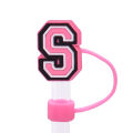 Pvc Material Straw Topper Stanley Cup Compatible Pink Abcd Design Silicone Cover Letter Shaped Cup Accessory for Outdoor Drinks. 