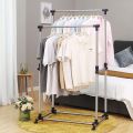 ktrTAGE Double Pole Cloth Rack/Clothes Hanger/Rack with Rolling Rail Rack/Foldable Single Clothes and Garment Hanging Rack. 