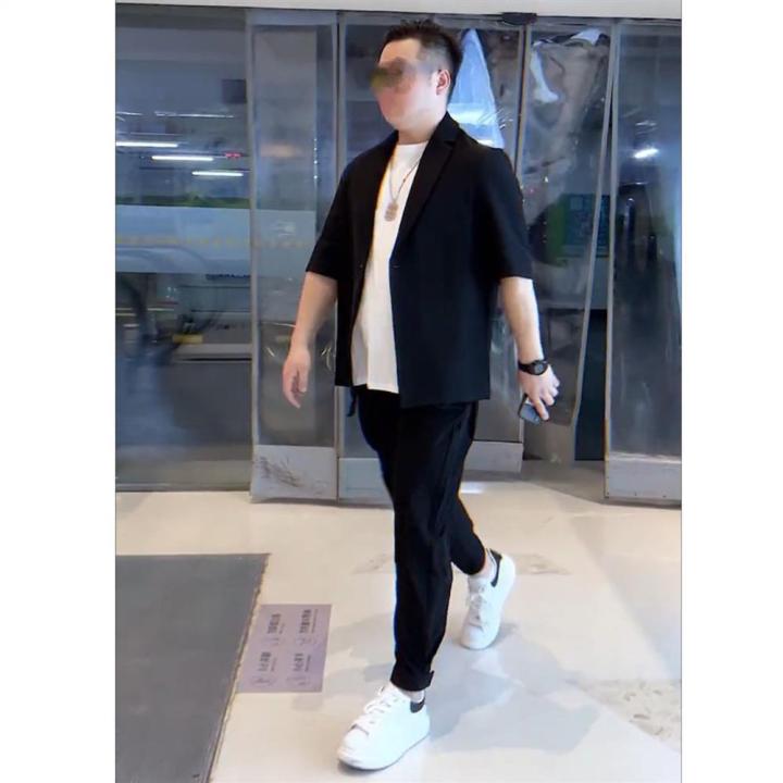 Slightly Fat Boys Slim Wear Summer Short Sleeve Suit Coat Men plus Size Loose Fashion Casual All-Matching Thin Suit