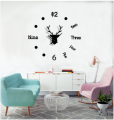 3D Deer Head Creative Wall Clock Acrylic Living Room Decoration DIY Personalized Wall Sticker Clock Modern Simple Silent Clock 1Set. 