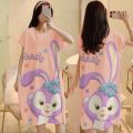 Net Red Pajamas ins Pink Leopard Nightdress Women's Summer Cartoon plus Size Maternity Short Sleeve Home Wear. 