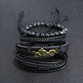 Qingwen Factory Direct Sales European and American Style Simple Vintage Weave Bracelet Motorcycle Multi-Layer Set Bracelet Men. 