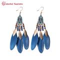 Lady Ethnic Style Earrings Bohemian Style Beaded Feather Tassel Earrings for Women Ethnic Waterdrop Pendant Ear Jewelry for Vacation Beach Retro Design Bohemian Feather Earrings. 