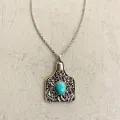 Western Design Cow Ear Tag Embossed Floral Turquoise Stone Dots Pendant Choker Necklaces for Women Cowgirl Neck Jewelry Gift. 