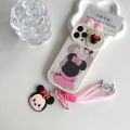 Sroof  Case  For iPhone 11 12 13 14 15 Pro Max Fashionable and minimalist sliding window shell back view Mickey and Minnie with drawstring phone case back cover. 