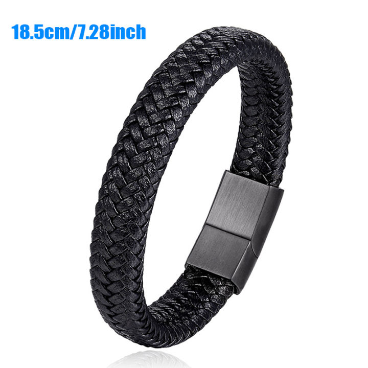 Classic Black Leather Bracelet For Men Hand Jewelry Gift Handsome Bracelet