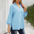 Women Casual Button Down Blouses 3/4 Sleeve Lapel Irregular T-shirt v Neck Loose Solid Color Cardigan Tops. 
