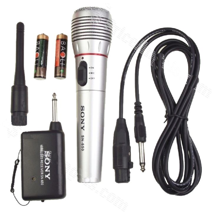 2in1 Microphone Super Professional System FM Transmitter Wireless Receiver / Set Sistem Mikrofon 2 Dalam 1 Sony Professional NC650 Wireless Microphone/Mic