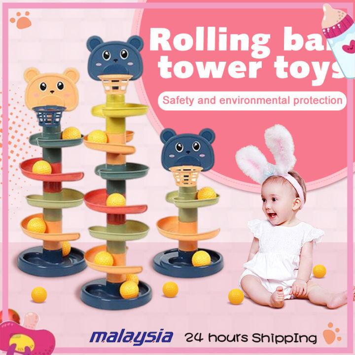 HOT Children Fun Rolling Slide Ball 3/5/7 Layers Stack Tower Insert Gliding Baby Early Educational Toy Mainan Bola Kanak