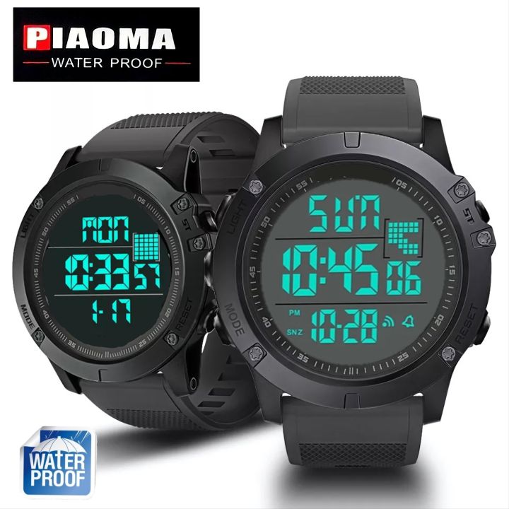 Piaoma Mens Digital Watches Army Military World Time Alarm Sport Stopwatch For Male Waterproof 50M Wristwatch