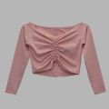 Pretty Wear Women's Sexy Off Shoulder Crop Tops T-Shirt Slim Fit Sexy Long Sleeves Tunics Blouse Going Out Nightout Party Club Shirt Gray, Purple, Pink Colors. 