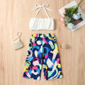 Girl's Clothing Sets Summer Thin Knitted Girl Set Children Breathable Vest + Wide Leg Pants Two-piece Suit. 