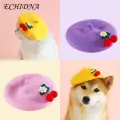Beret for Pets Cute Cherry Design Pet Hat Adjustable Buckle Winter Headwear for Cats Dogs Perfect Photography Props Wool Fabric Pet Hat for Winter. 