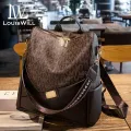 LouisWill Women’s Backpack Large Capacity Backpack Shoulder Bag Lightweight Laptop Backpack Casual Zipper Packs With Splicing Contrasting MK Retro Print Design For Girls Teens Women’ Fashion. 