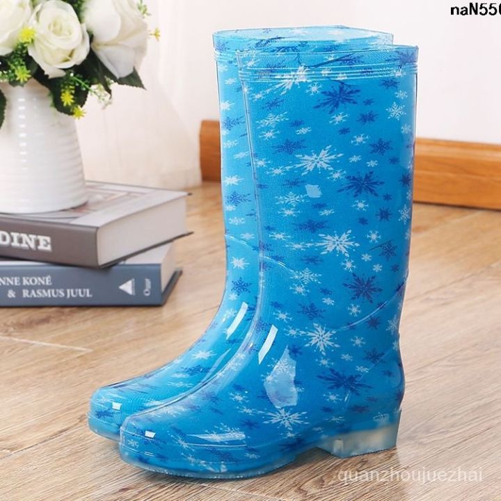 Long Tube Rubber Boots Summer Women's High Tube Shoe Cover Rain Boots Rubber Shoes Jelly Waterproof Shoes Rain Boots Non-Slip Cute Fashion ︷