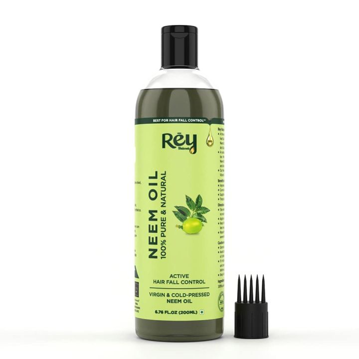 Rey Naturals Cold Pressed Pure Neem Oil For Hair Dandruff | Neem Oil For Skin | Neem Hair Oil for Hair Growth | Neem Oil For Hair Lice And Nits | Neem Oil Pure For Body Massage & Acne - 200ML (FROM INDIA)SAB
