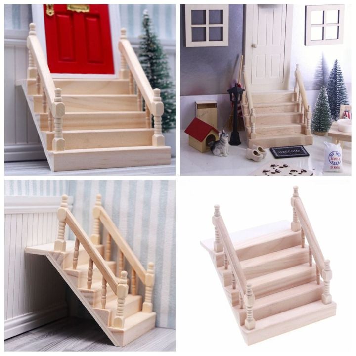 Toy Wooden Dollhouse Staircase Unpainted Fairy Garden Miniature ...