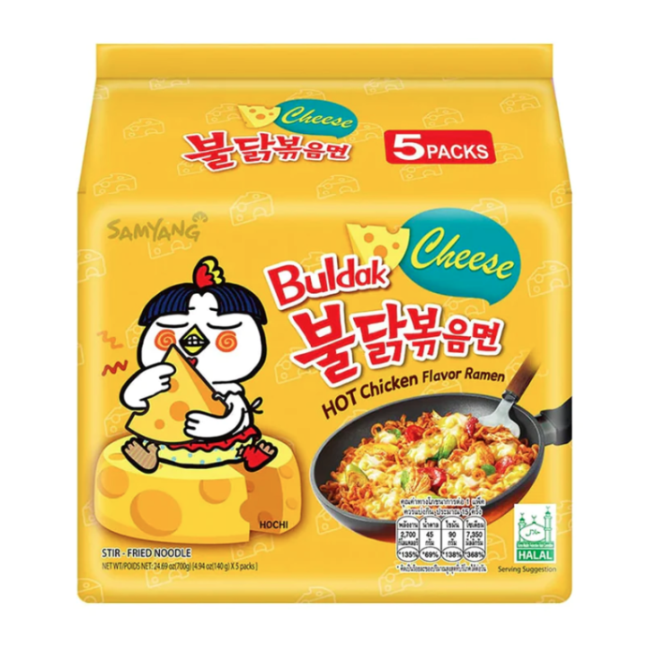 SAMYANG BULDAK CHEESE RAMEN MULTIPACK ( 140gm X 5 ) . KOREAN RAMEN NOODLES