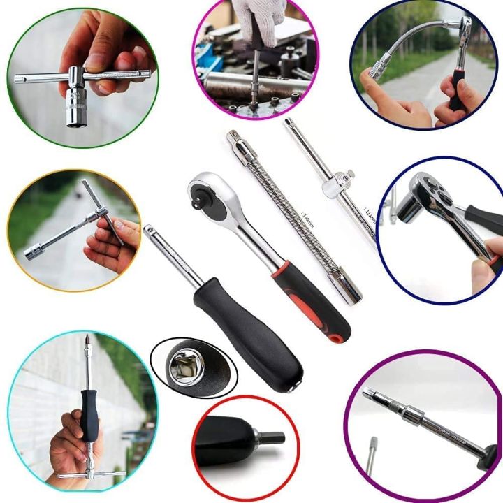 46pcs%201/4-Inch%20Socket%20Set%20Car%20Repair%20Tool%20Ratchet%20Torque%20Wrench%20Combo%20Tools%20Kit%20Auto%20Repairing%20(TLS)%20-%20Image%205