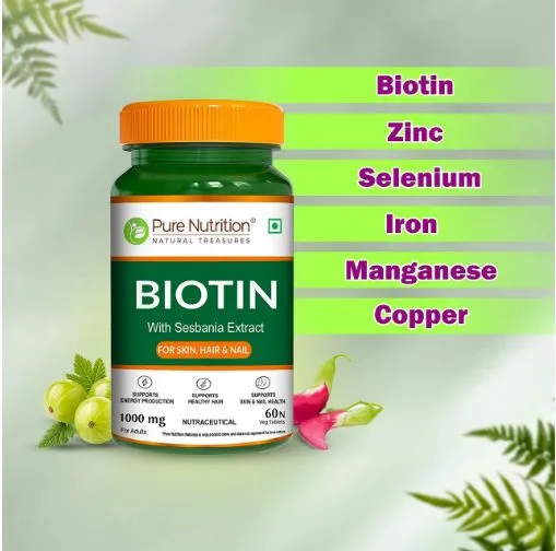 Pure%20Nutrition%20Biotin%20For%20Skin,Hair%20&%20Nails%20(10000mcg)%20with%20Sesbania%20Grandiflora,%20Bhringraj%20Bamboo%20Shoot%20Moringa%20Leaf%20(60%20Tablets)%20-%20Image%205