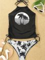 Backless beach swim belt halterneck swimsuit for women inis summer clothes Biqu2024 swimming season solid color printed split swimsuit suit series. 