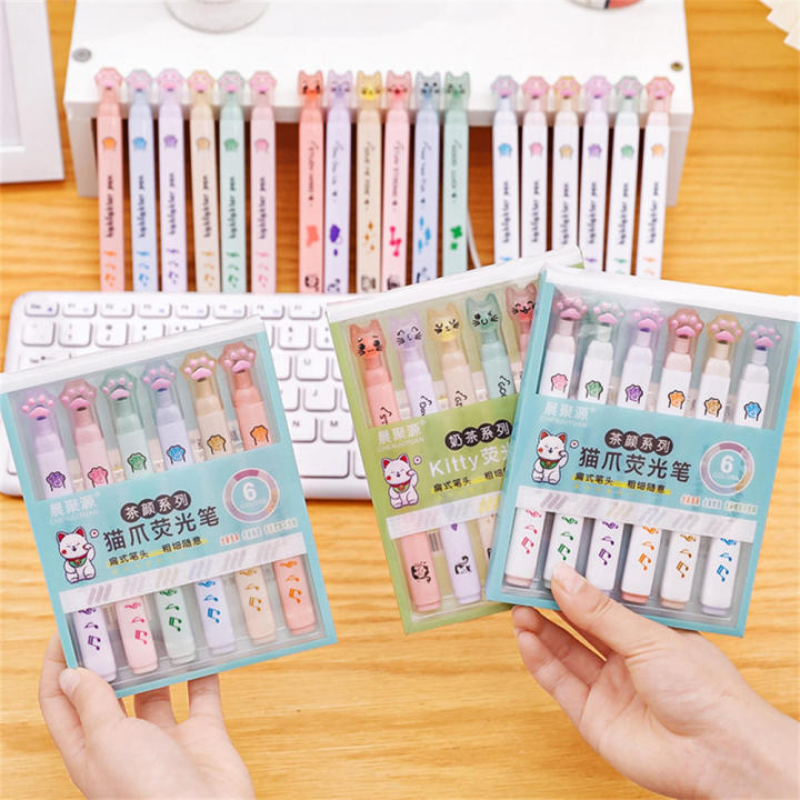 6PCS/Box%20Kawaii%20Cat%20Claw%20Highlighter%20Drawing%20Art%20Marker%20Fluorescent%20Pen%20Student%20Cute%20Watercolor%20Pen%20Stationery%20School%20Supplies%20-%20Image%204