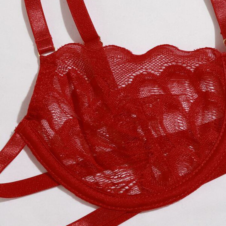 1%20Set%20Sexy%20Bra%20Panties%20Garter%20Set%20Lace%20Low-cut%20Push%20Up%20Multi%20Strap%20High%20Waist%20Elastic%20Thin%20Halter%20Neck%20Honeymoon%20Wedding%20Night%20Lady%20Underwear%20Set%20-%20Image%203