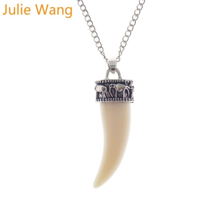 Julie Wang 1PCS Alloy Vintage Animal Teeth Imitation Ivory Long