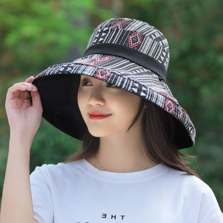 Reversible Fisherman Hat Sun Hat Female Summer Uv Protection Face Cover Sun-Proof Hat Outing and Biking Big Brim Sun Hat