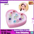 【BestGO】12pcs Child Ring Beautiful Colorful Diamante Ring Set Gift With Heart-Shaped Box for Girl Kid Child. 