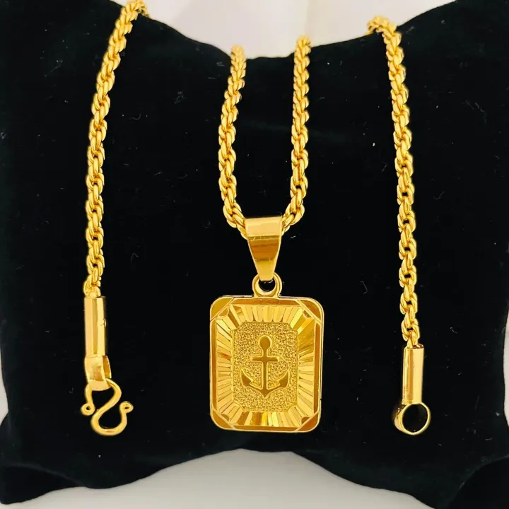 Gold Plated Rope Chain & Box Ancor Pendant 18 Inch / 24 Inch Long Guaranteed Stainless Steel Gold Plated Luxury Necklace Kaba Jewelry Lightweight Link warranty sunny Style Men Fashion Party FREE GIFT BOX RG-C