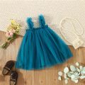 Korean Version Mesh Wedding Party Baby Princess Dress Sweet Fashion Infant Sling Dress Solid Color Breathable Girls Children'S C. 