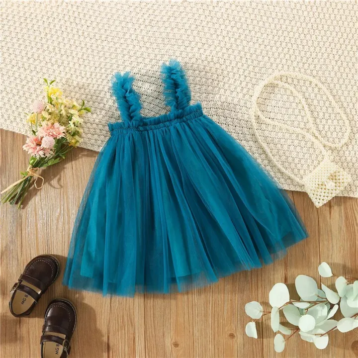Korean%20Version%20Mesh%20Wedding%20Party%20Baby%20Princess%20Dress%20Sweet%20Fashion%20Infant%20Sling%20Dress%20Solid%20Color%20Breathable%20Girls%20Children'S%20C%20-%20Image%203