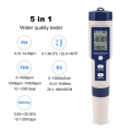 5 in 1 TDS/EC/PH/Salinity/Temperature Meter Digital Water Quality Monitor Tester for Pools, Drinking Water, Aquariums Durable. 