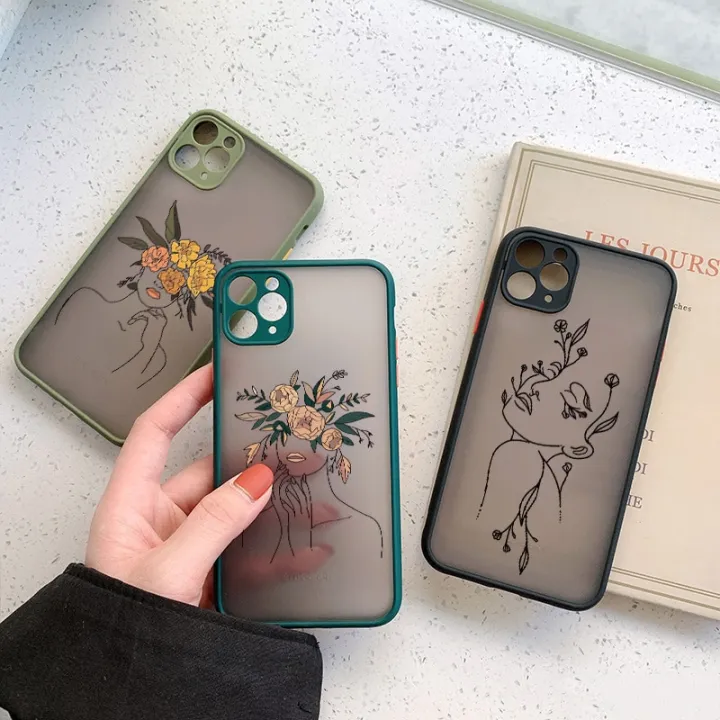 Line%20Art%20Sketch%20Flower%20Girl%20Protection%20Phone%20Case%20For%20iPhone%2012%2011%2013%20Pro%20MAX%20X%20XS%20XR%20SE%202%206s%207%208%20Plus%20Hard%20Translucent%20Cover%20-%20Image%204