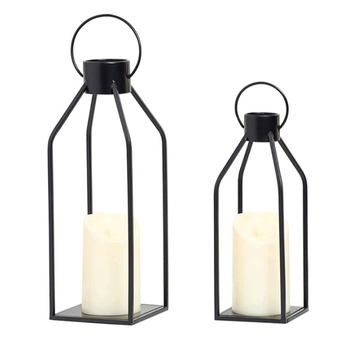 2 Set Candle Lantern Black Decorative Lanterns with Flickering LED Christmas Halloween Gift