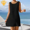 Women Swim Cover-up Sun Protection Beach Dress Backless Sleeveless Bikini Cover-up for Women Elastic Waist Swim Cover-up. 