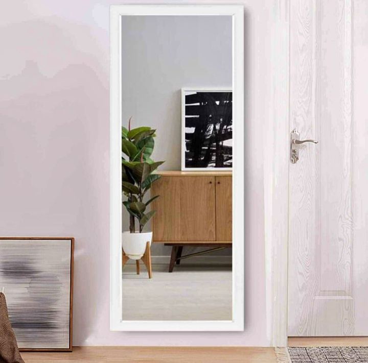 Mirror With Wooden Frame White Color Teak Wood