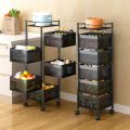 5 Layer Fruit Vegetable Storage Basket, Multi-Layer Square Rotating Kitchen Storage Shelf, Rotatable Kitchen Storage Rack Trolley with Wheels. 