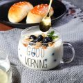 Transparent Glass Coffee Tea Beverage Dessert Breakfast Milk Cup Glass Mug Handle With Cup Lid Drinking Utensils Letter Printing. 