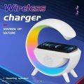 Bluetooth Speaker with Wireless Charger Bluetooth Speaker with FM Radio RGB Light Table Lamp Wireless Charger LED Smart Wake Up Light 15W Wireless Charging Loud Speaker for Home Decoration, Bedroom & Gaming Room. 