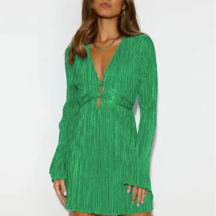 Yfashion%20Women%20Long%20Sleeves%20Dress%20Elegant%20Flare%20Sleeves%20High%20Waist%20A-line%20Skirt%20Simple%20Solid%20Color%20Slim%20Fit%20Lace-up%20Dress%20-%20Image%206